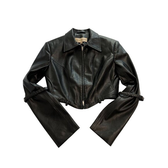 AYA MUSE Marne Collared Faux Leather Jacket in Black